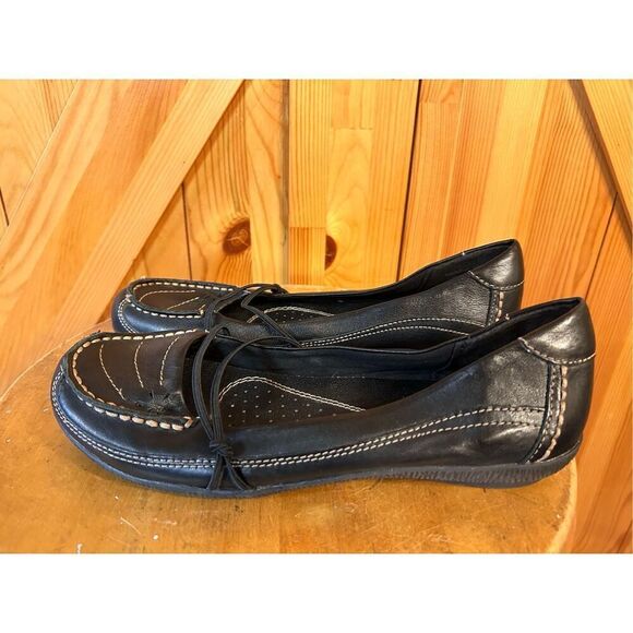 BareTraps Women's 8M Loafers Karoline Black Leather Moc Round Toe - Picture 1 of 8